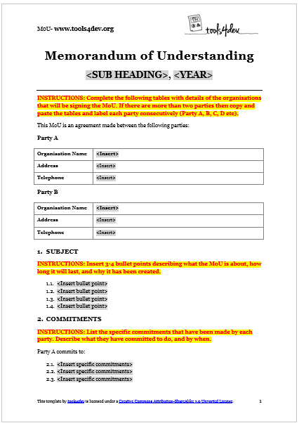 Free Memo Of Understanding Template from www.tools4dev.org